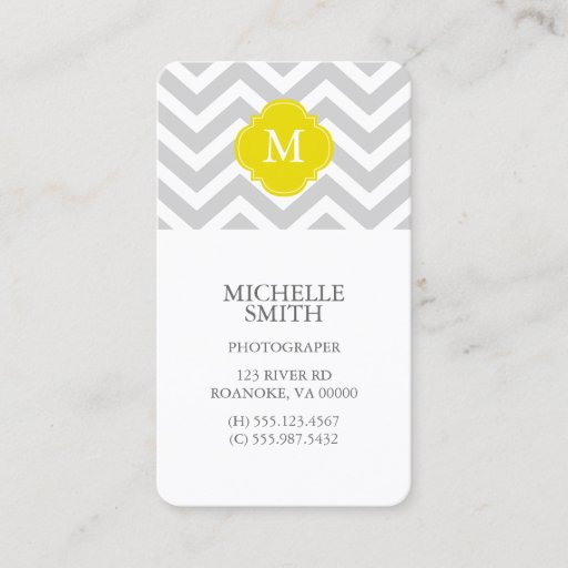 Customizable Yellow &amp; Gray Zigzags Pattern Monogram Business Cards