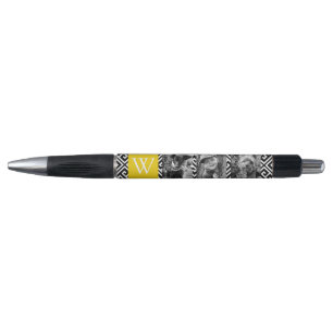 Yellow Greek Key and Monogram Photo Collage Pen