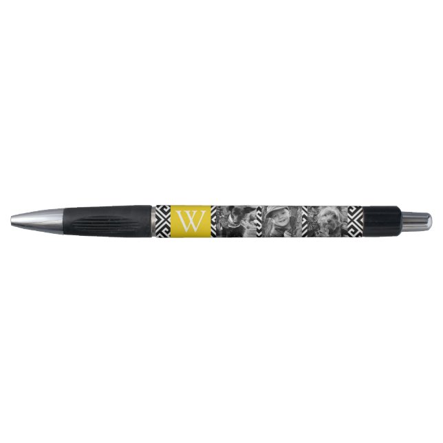 Yellow Greek Key and Monogram Photo Collage Pen (Front)