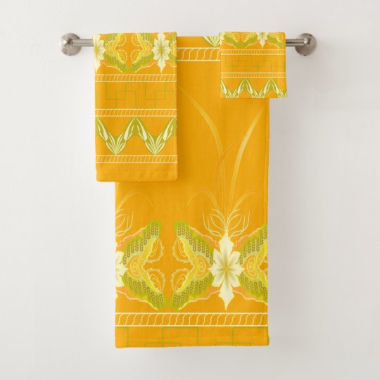 Yellow Greek key pattern Bath Towel Set