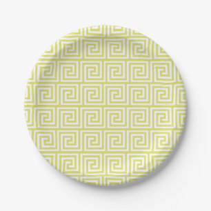 Yellow Greek Key Pattern Paper Plates