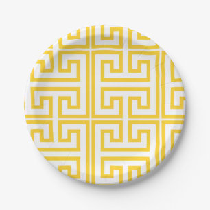 Yellow Greek key print Paper Plates