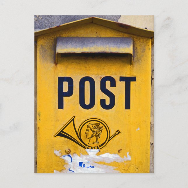 Yellow Greek Postbox Postcard (Front)