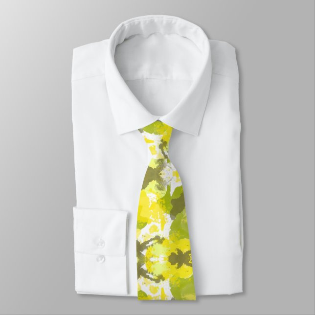 Yellow Green Abstract Artistic Modern Statement Neck Tie (Tied)
