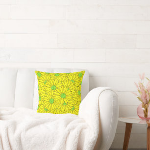 Yellow & Green Abstract Daisy Pattern   Throw Pillow