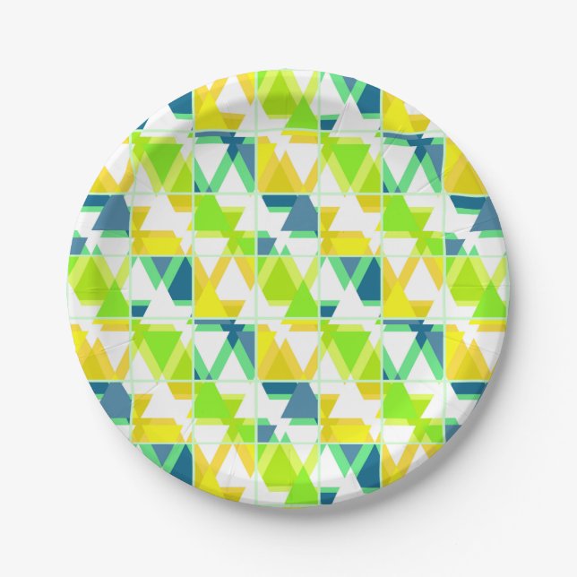 Yellow green abstract party hat paper plates (Front)