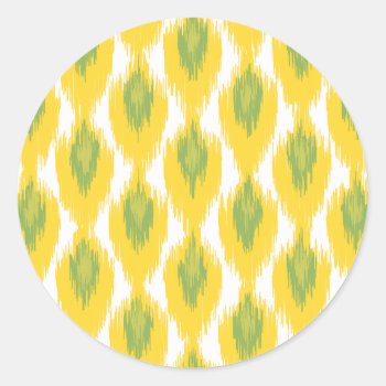 Yellow Green Abstract Tribal Ikat Diamond Pattern Classic Round Sticker by SharonaCreations at Zazzle