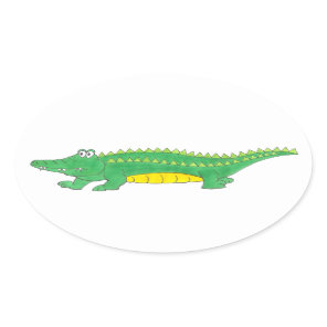Yellow Green Alligator Crocodile Gator Croc Animal Oval Sticker