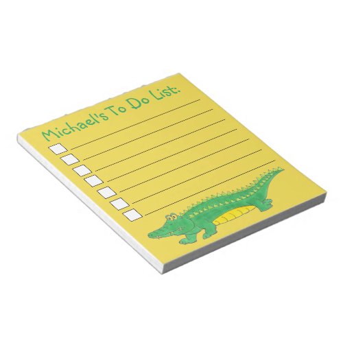 Yellow Green Alligator Crocodile Gator To Do List Notepad