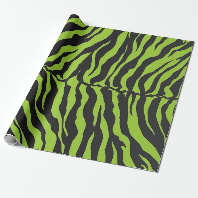 Yellow Green And Black Tiger Stripes Animal Print Wrapping Paper (Unrolled)