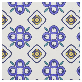Yellow, Green and Blue Floral Damask Pattern Fabric