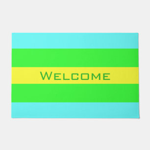 Yellow Green and Blue Wide Stripes by STaylor Doormat