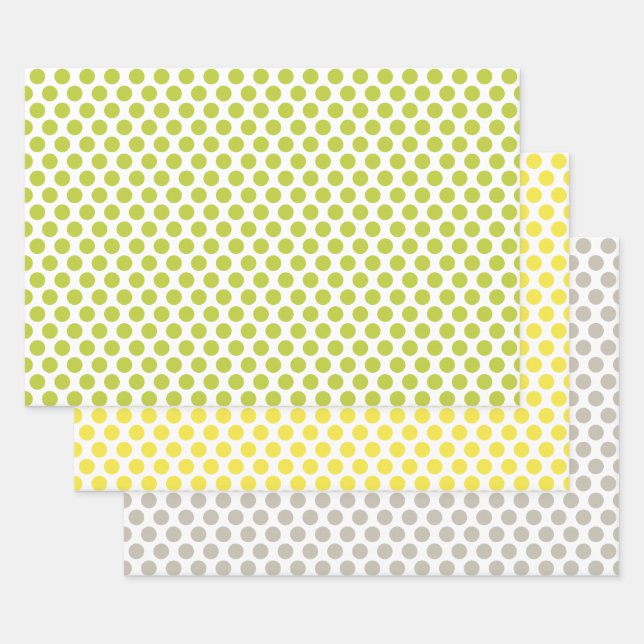 Yellow, Green, and Gray Polka Dots Wrapping Paper Sheets (Set)