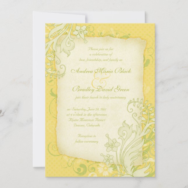 Yellow, Green and Ivory Floral Wedding Invitation (Front)