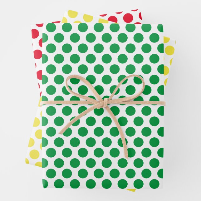 Yellow, Green, and Red Polka Dots Wrapping Paper Sheets (In situ)