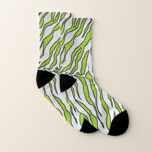 Yellow Green And White Tiger Stripes Animal Print  Socks