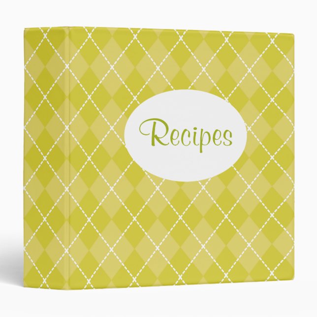 Yellow Green Argyle Recipe Binder (Front/Spine)