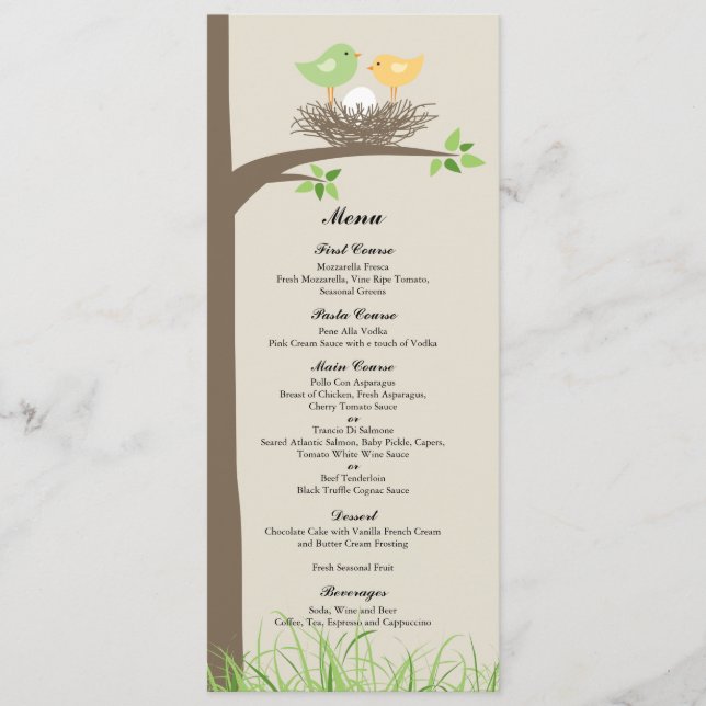 Yellow Green Baby Bird's Nest | Baby Shower Menu (Front)