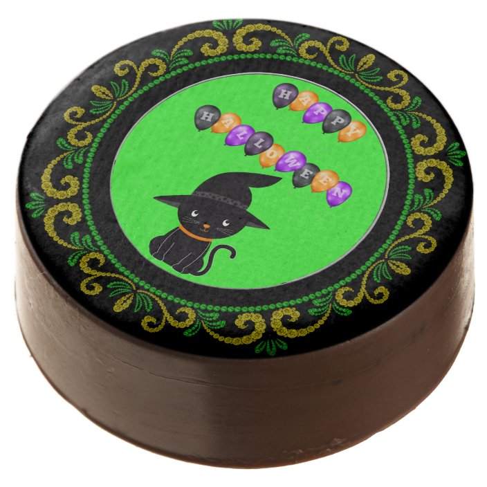 Yellow Green Black Cat Happy Halloween Balloons Chocolate
