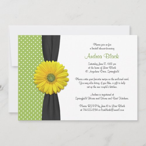 Yellow Green Black Daisy Polka Dot Bridal Shower Invitation
