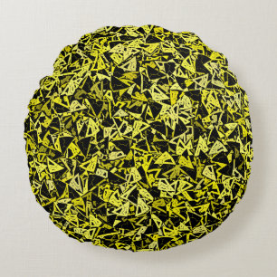 Yellow Green Black Triangle Seamless Pattern Round Pillow