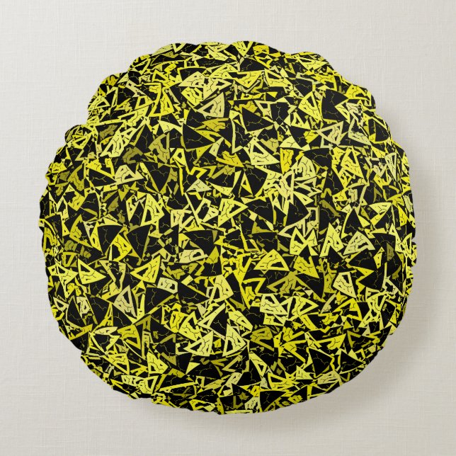 Yellow Green Black Triangle Seamless Pattern Round Pillow (Front)