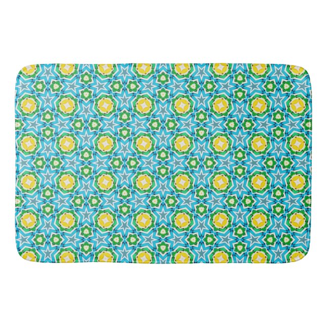 Yellow Green Blue Abstract Bath Mat (Front)