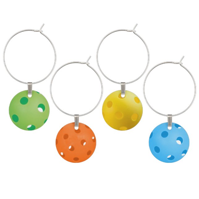 Yellow, Green, Blue, and Orange Pickleball Balls Wine Charm (Staggered)