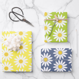 Yellow Green Blue Daisy Wrapping Paper Sheets