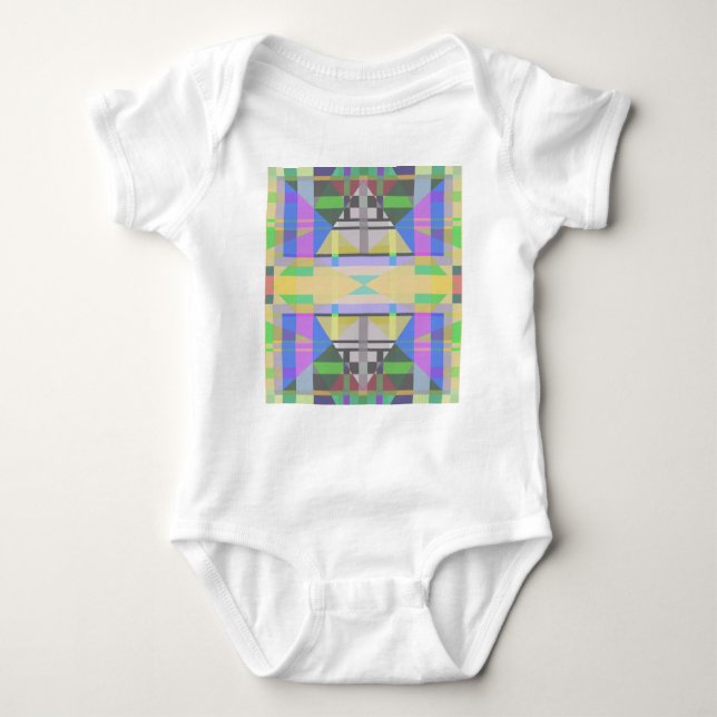 Yellow Green Blue Purple Geometric Baby Bodysuit (Front)