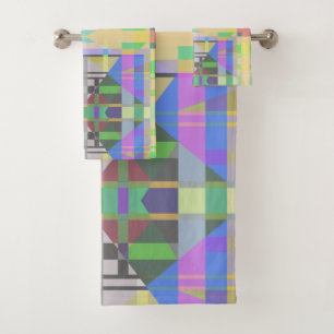 Yellow Green Blue Purple Geometric Bath Towel Set