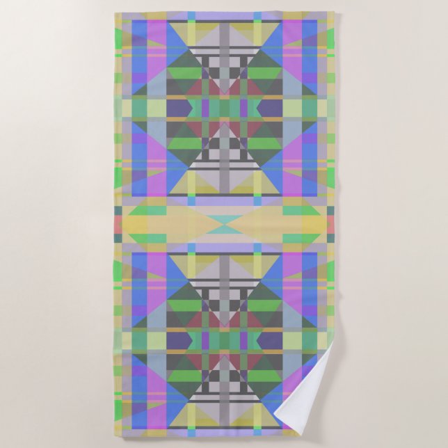 Yellow Green Blue Purple Geometric Beach Towel (Front)