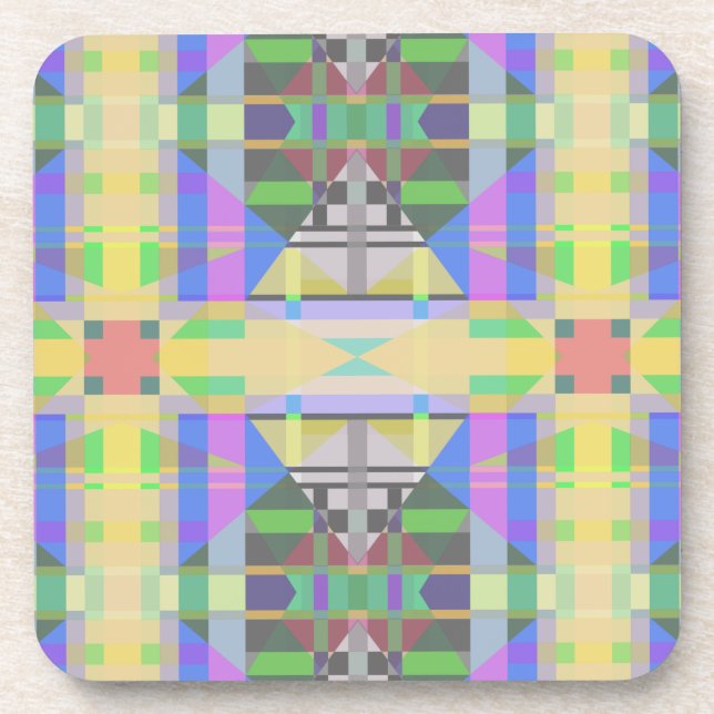 Yellow Green Blue Purple Geometric Beverage Coaster (Front)