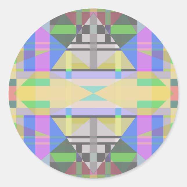 Yellow Green Blue Purple Geometric Classic Round Sticker (Front)