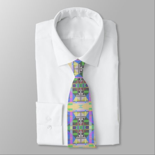 Yellow Green Blue Purple Geometric Neck Tie