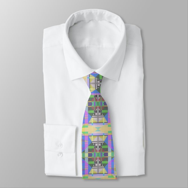 Yellow Green Blue Purple Geometric Neck Tie (Tied)