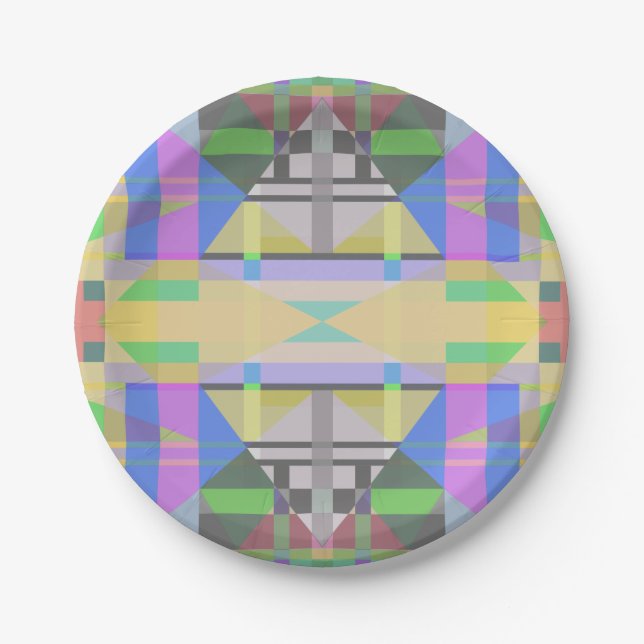 Yellow Green Blue Purple Geometric Paper Plates (Front)