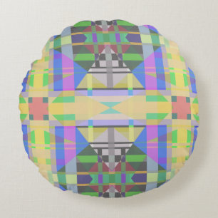 Yellow Green Blue Purple Geometric Round Pillow