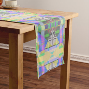 Yellow Green Blue Purple Geometric Short Table Runner