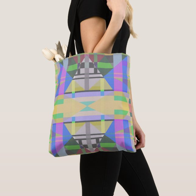 Yellow Green Blue Purple Geometric Tote Bag (Close Up)