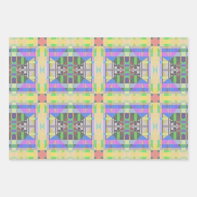 Yellow Green Blue Purple Geometric Wrapping Paper Sheets (Front)