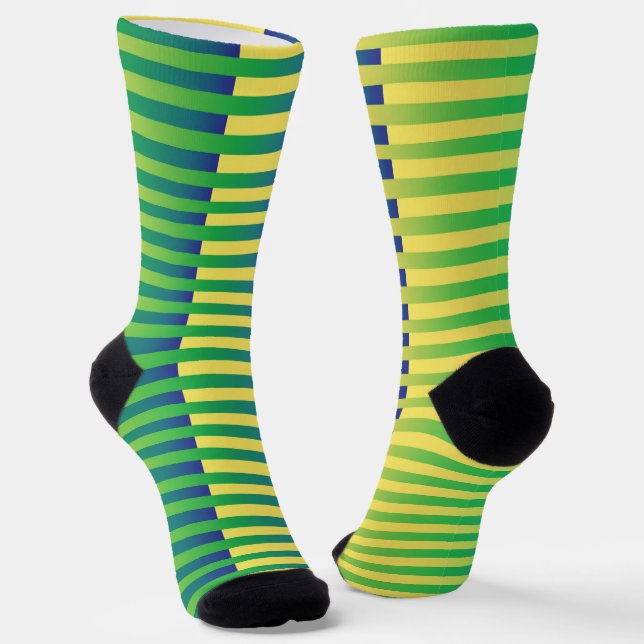 Yellow Green Blue Striped Pattern Socks (Angled)