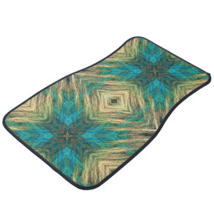Yellow Green Blue Teal Turquoise Blue Tribal Art Car Floor Mat