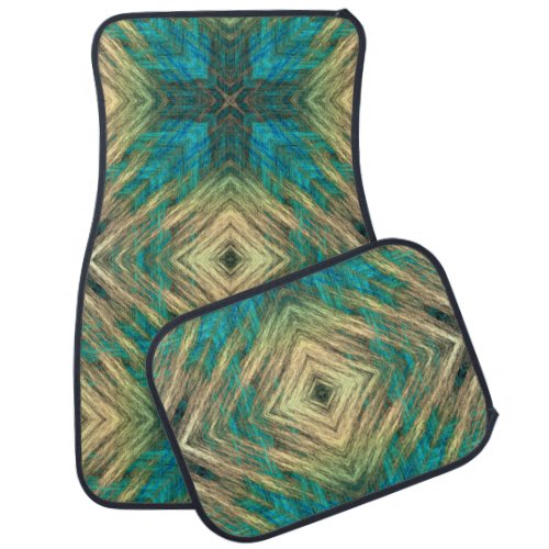 Yellow Green Blue Teal Turquoise Blue Tribal Art Car Floor Mat