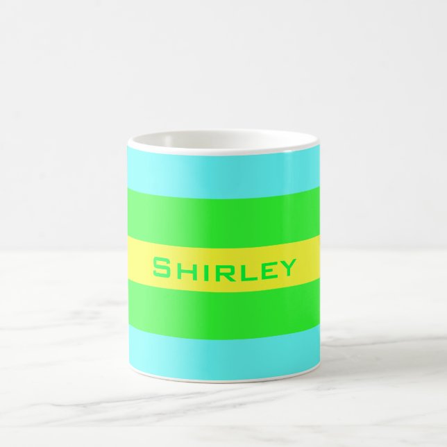 Yellow, Green, Blue Wide Stripes by Shirley Taylor Coffee Mug (Center)