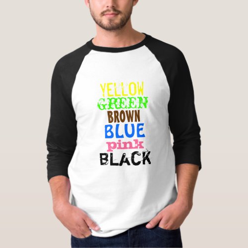 yellow green brown blue pink black snooker t_shirt