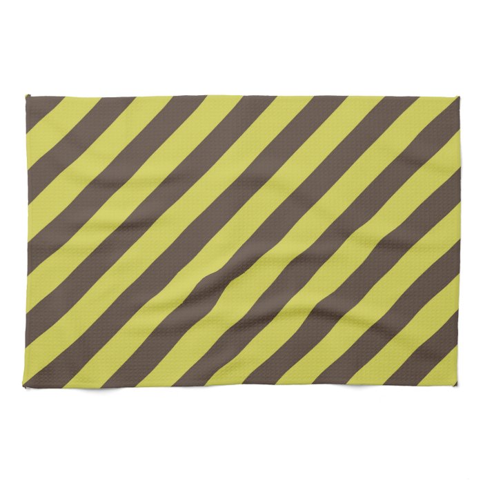 Yellow Green Brown Diagonal Stripes Pattern Kitchen Towel