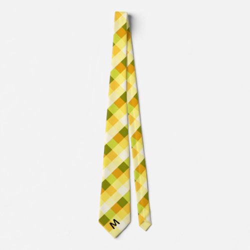 Yellow  Green Buffalo Plaid  Monogram Neck Tie