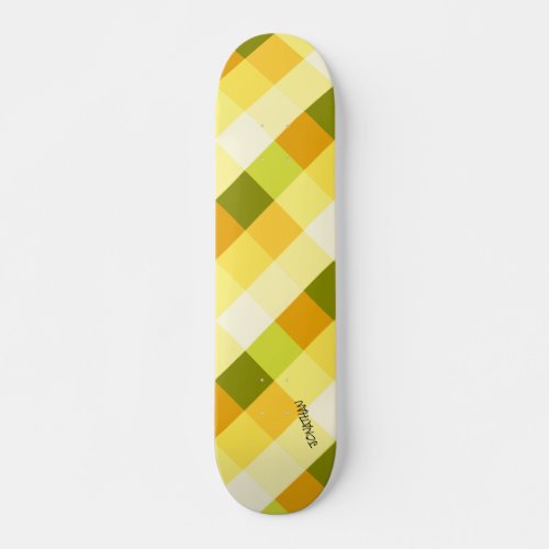 Yellow  Green Buffalo Plaid  Name or Text Skateboard