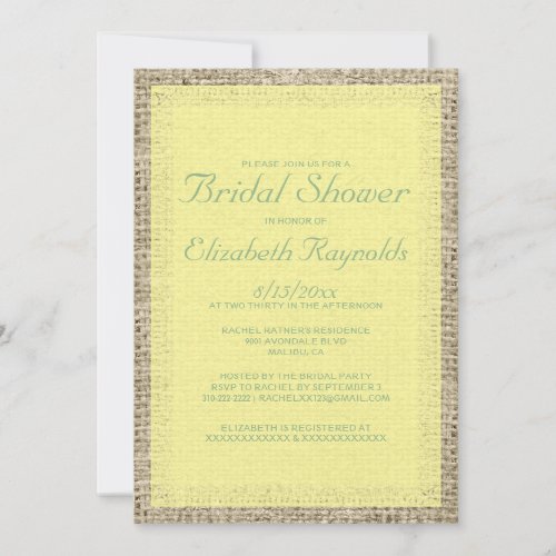 Yellow &amp; Green Burlap Bridal Shower Invitations